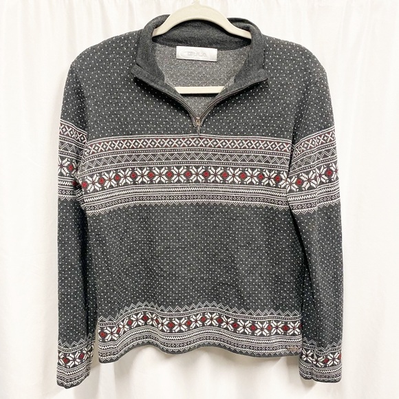 BULA Sweaters - BULA Gray, White & Red Fair Isle Wool Blend Pullover Sweater